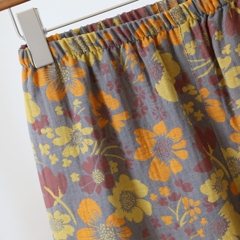 Loungewear aus Baumwolle mit V-Ausschnitt und auffälligem Blumen-Jacquardmuster