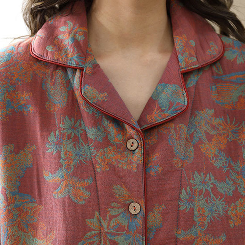 Doppellagiges Loungewear-Set aus Baumwolle mit Blumendruck