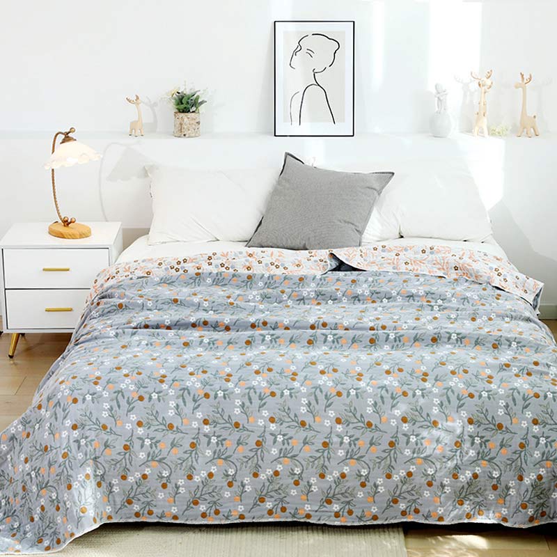 Retro Wende-Bettdecke, weiche Steppdecke mit Blumenmuster