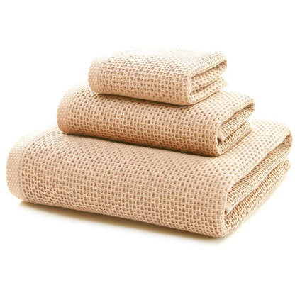 Ownkoti Einfaches Baumwollhandtuch, quadratisches Handtuchset mit Wabenmuster (3er-Pack)