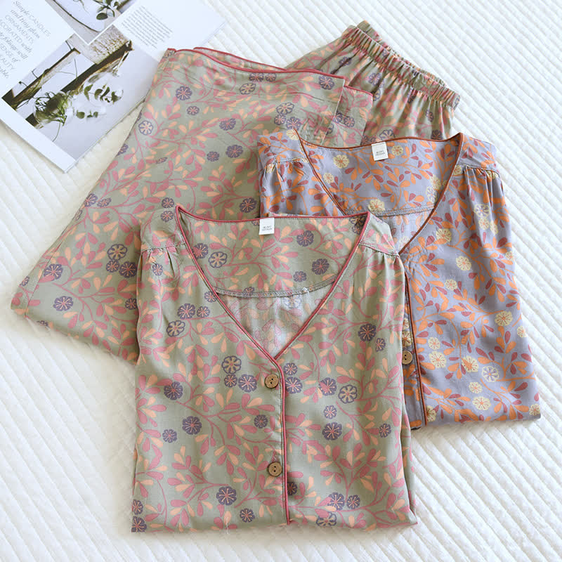 Loungewear-Set mit Blumenmuster, weich und atmungsaktiv - image 0