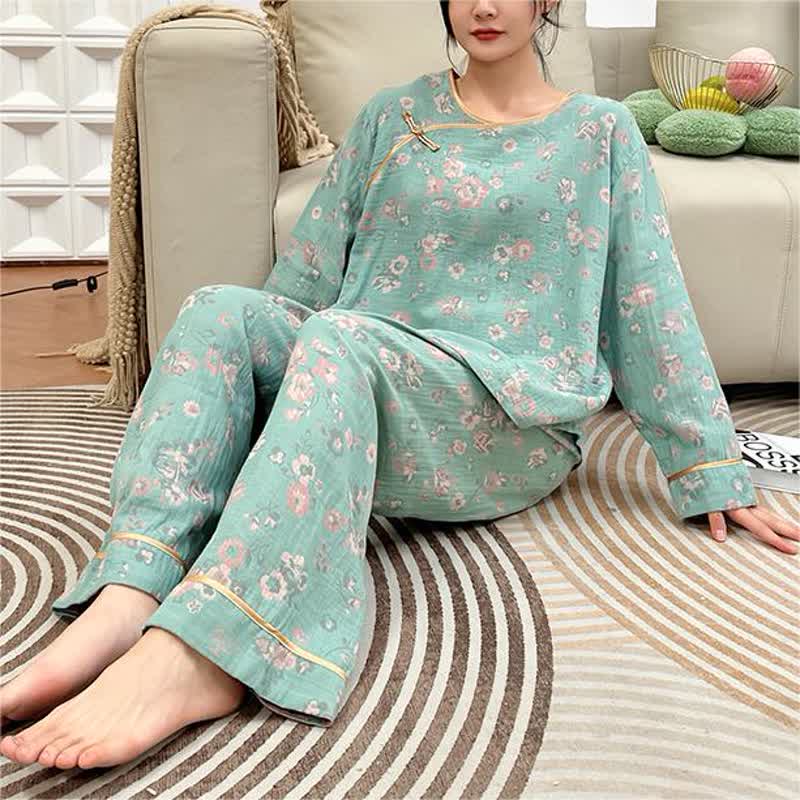 Pyjama-Set aus Baumwolle mit Pfingstrosenmotiv in Übergröße