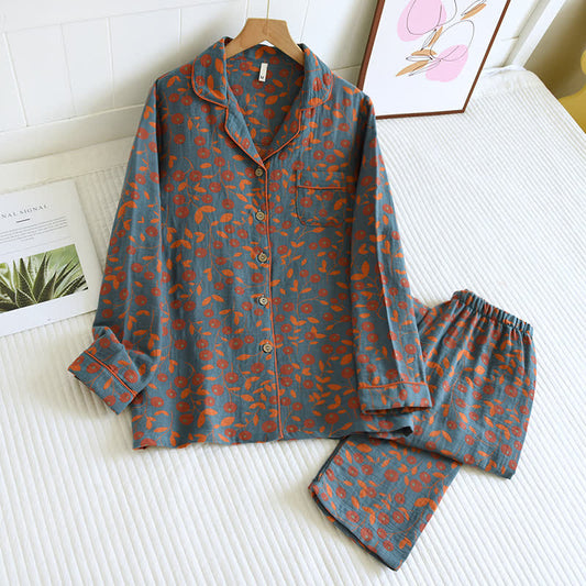 Ländliches Blumen-Loungewear-Set aus Baumwoll-Guaze