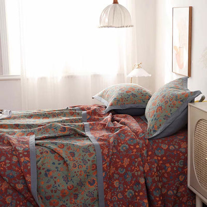 Wendesteppdecke aus reiner Baumwolle mit Retro-Blumenmuster