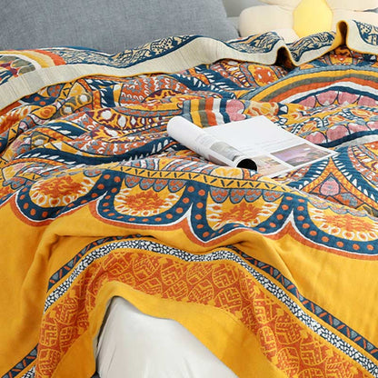 Ownkoti Bohemian Wende-Sommersteppdecke mit gelben Blumen