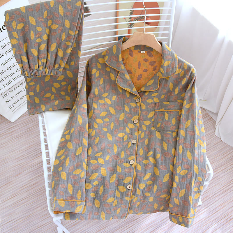 Loungewear-Set aus weicher Baumwolle mit Blattmuster