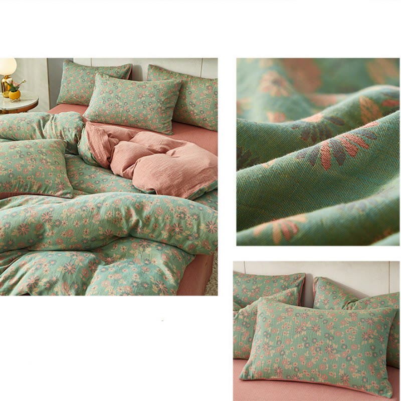 Wendesteppdecke aus Baumwolle mit Sonnenblumen-Jacquardmuster