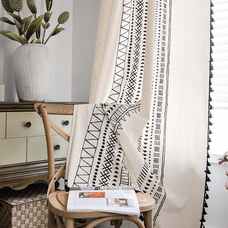 Ownkoti Halbverdunkelnde Vorhänge aus Baumwolle im Bohemian-Stil mit geometrischem Muster