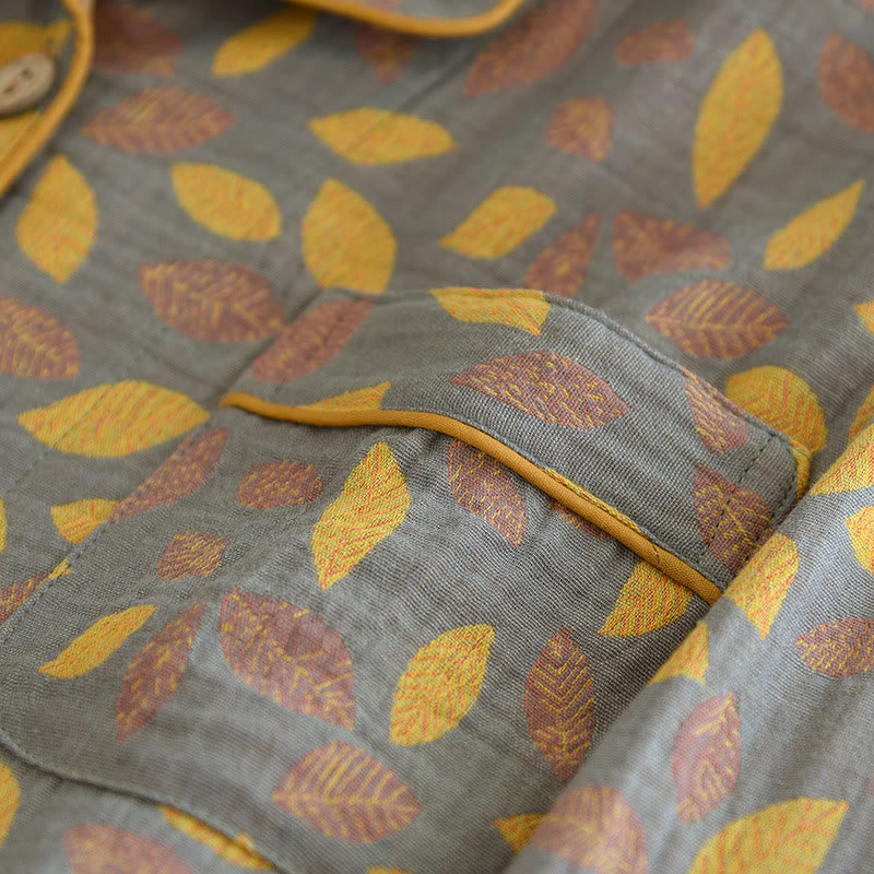 Loungewear-Set aus weicher Baumwolle mit Blattmuster