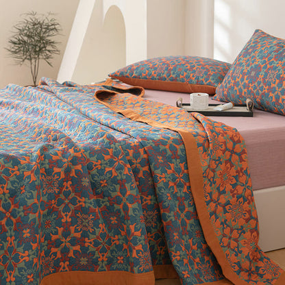 Sechslagige Baumwollsteppdecke mit orange-blauem Muster