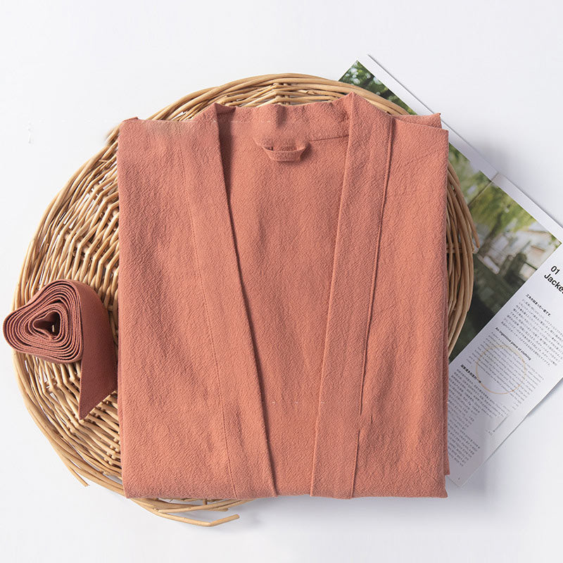 Ownkoti Weicher Bademantel mit V-Ausschnitt und Taschen