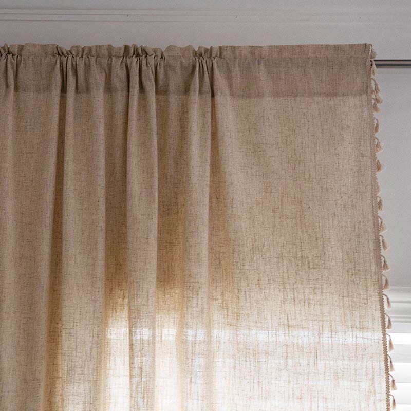 Boho Quaste Beige Lichtfiltervorhang