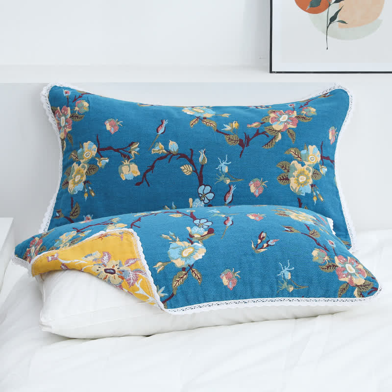 Ownkoti Weiches Kissenhandtuch aus Baumwolle mit Retro-Blumenmuster (2 Stück)