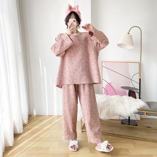 Loungewear-Set mit Rundhalsausschnitt und Blumenmuster in Übergröße