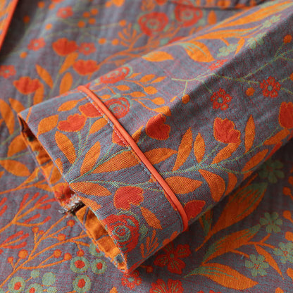 Vintage Loungewear-Set aus Baumwolle mit Blattmotiv und Revers - image 7