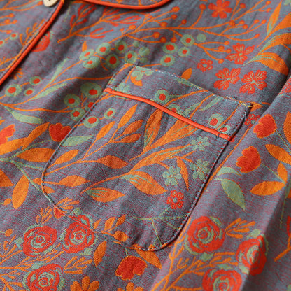 Vintage Loungewear-Set aus Baumwolle mit Blattmotiv und Revers - image 4
