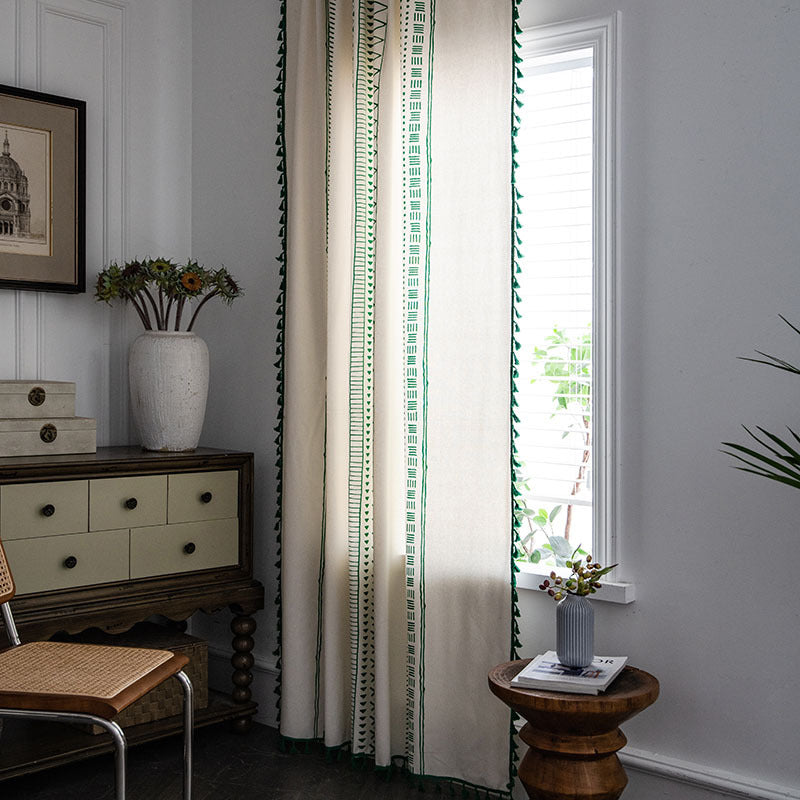 Ownkoti Halbverdunkelnde Vorhänge aus Baumwolle im Bohemian-Stil mit geometrischem Muster
