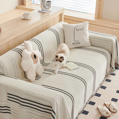 Sofaschoner aus Chenille mit geraden Streifen und Quasten