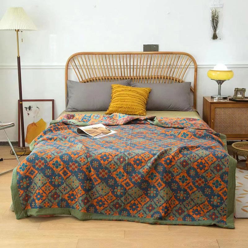 Wendesteppdecke aus Baumwolle mit Boho-Blumendruck