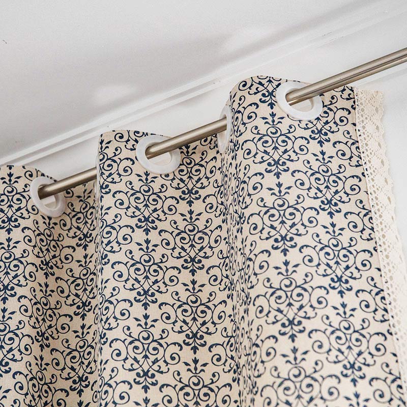 Ownkoti Boho-Vorhang mit blauem Muster, halbverdunkelnd
