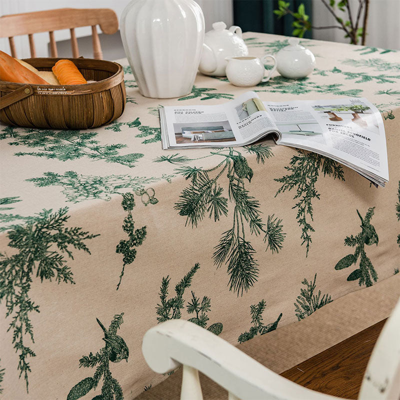 Tischdecke aus Baumwollleinen mit Pine Bird-Motiv