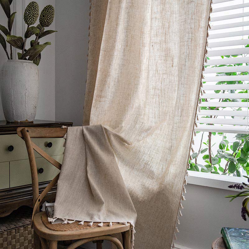Boho Quaste Beige Lichtfiltervorhang