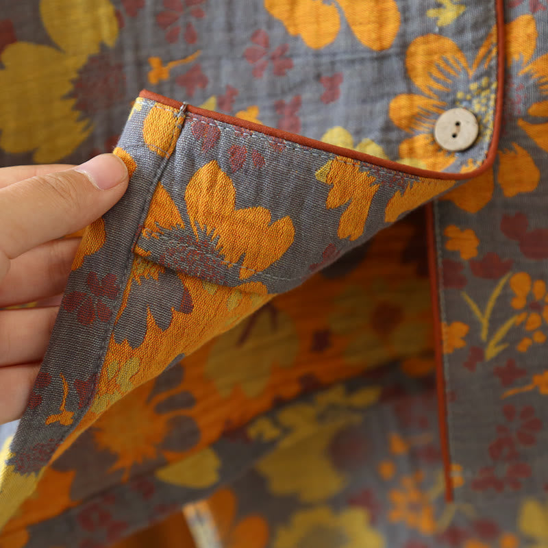 Loungewear aus Baumwolle mit V-Ausschnitt und auffälligem Blumen-Jacquardmuster