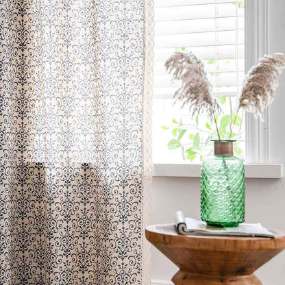 Ownkoti Boho-Vorhang mit blauem Muster, halbverdunkelnd
