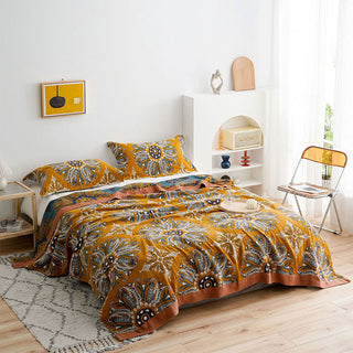 Wendedecke aus Baumwollgaze mit Blumenmuster - Braun - 230cm x 250cm - image 0
