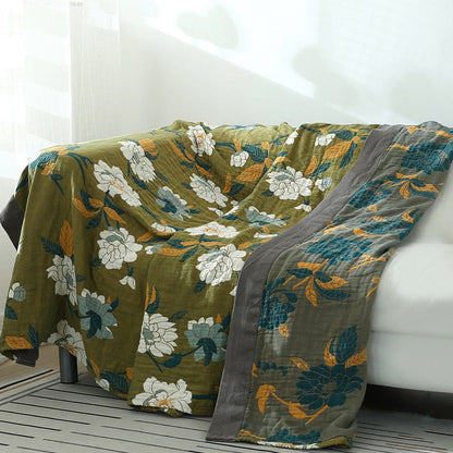 Ownkoti Baumwollsteppdecke mit Olivenblumen-Print