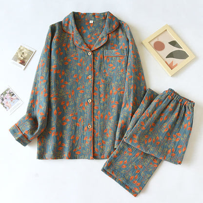Loungewear-Set aus reiner Baumwolle mit Federmuster