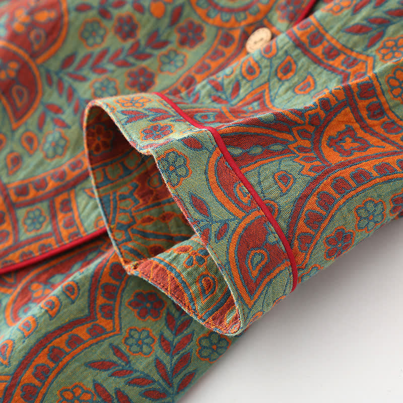 Loungewear-Set mit Rundhalsausschnitt und Vintage-Jacquardmuster