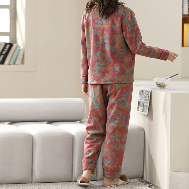 Doppellagiges Loungewear-Set aus Baumwolle mit Blumendruck