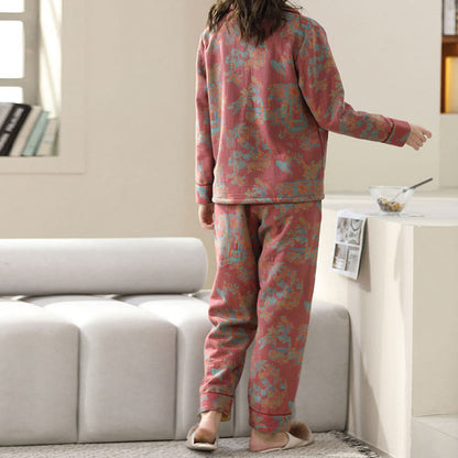 Doppellagiges Loungewear-Set aus Baumwolle mit Blumendruck