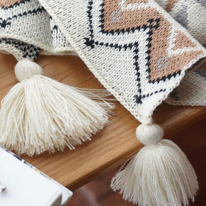 Ownkoti Gemütliche Strickdecke mit Quastenmuster