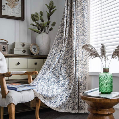 Ownkoti Boho-Vorhang mit blauem Muster, halbverdunkelnd
