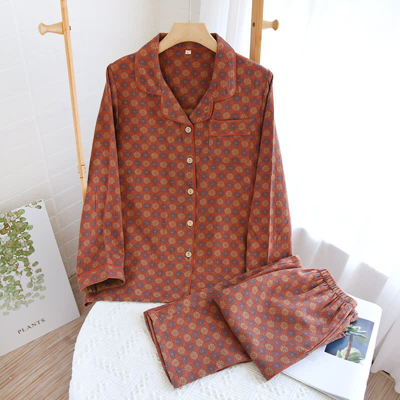 Jacquard Daisy Loungewear-Set aus reiner Baumwolle