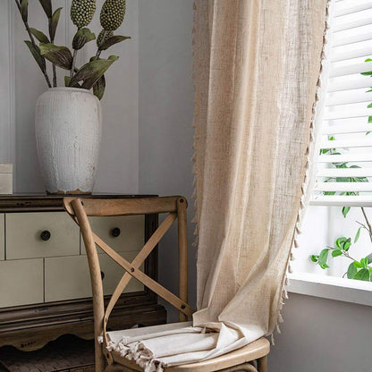 Boho Quaste Beige Lichtfiltervorhang