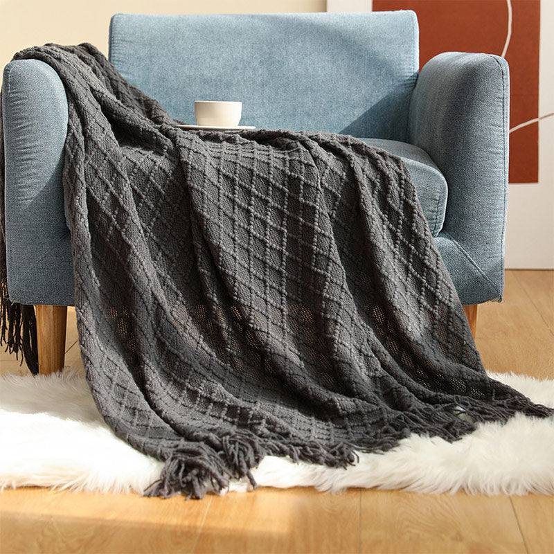 Ownkoti – Gestrickte Decke mit Prismamuster und Quasten