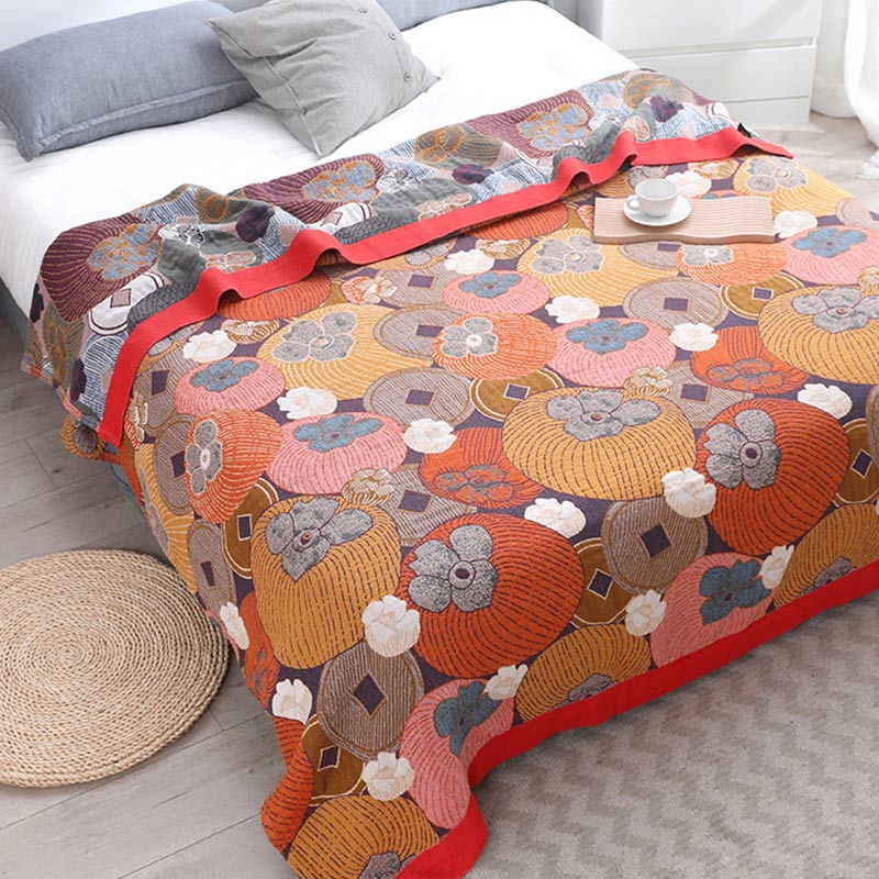 Bunte Wendedecke aus Baumwollgaze in Persimmon