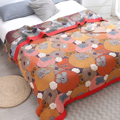 Bunte Wendedecke aus Baumwollgaze in Persimmon