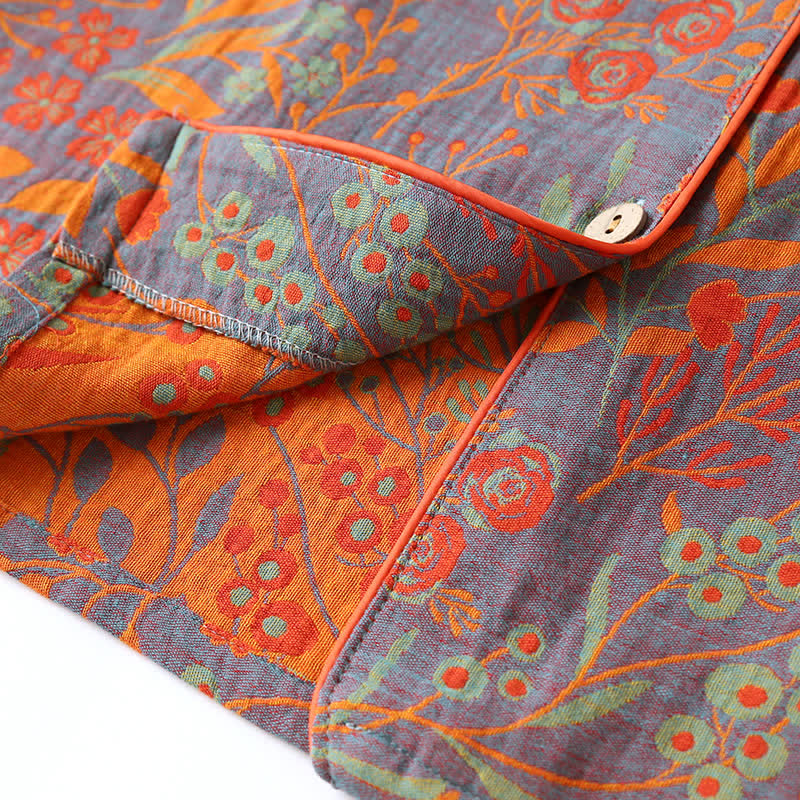 Vintage Loungewear-Set aus Baumwolle mit Blattmotiv und Revers - image 4