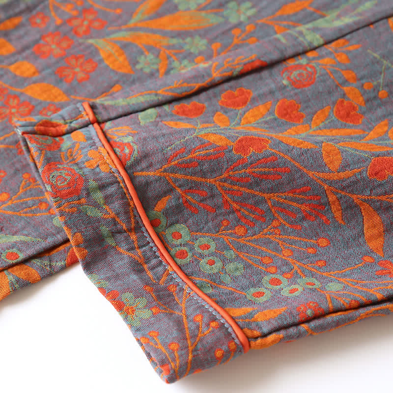 Vintage Loungewear-Set aus Baumwolle mit Blattmotiv und Revers - image 9