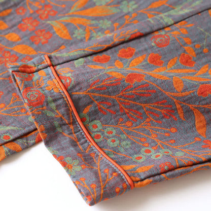 Vintage Loungewear-Set aus Baumwolle mit Blattmotiv und Revers - image 9