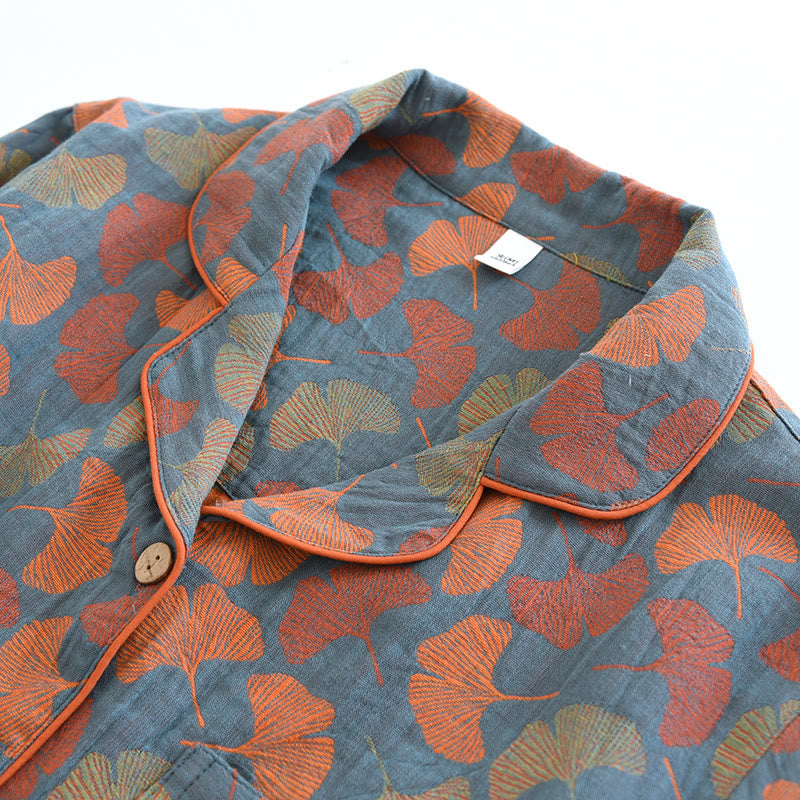 Loungewear-Set aus Baumwolle mit Ginkgoblatt-Knopf - image 1