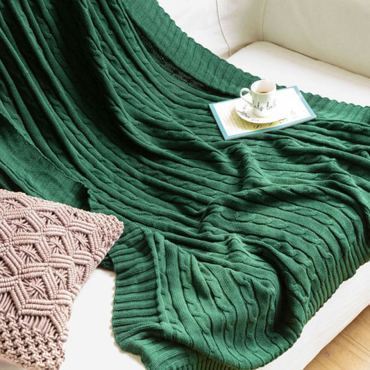 Ownkoti Einfarbige Sofa-Strickdecke aus Baumwolle - Dunkelgrün - 180cm x 200cm - image 0