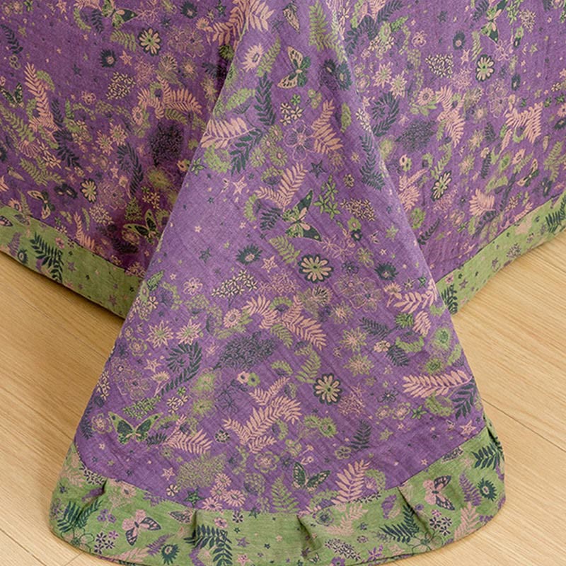 Boho Flower Lila Baumwoll-Bettwäsche-Sets (4-teilig)