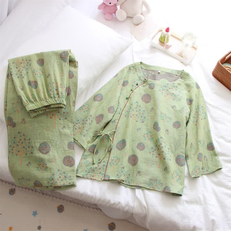 Loungewear-Set aus Jacquard-Baumwolle mit Blattbaum-Print - image 4
