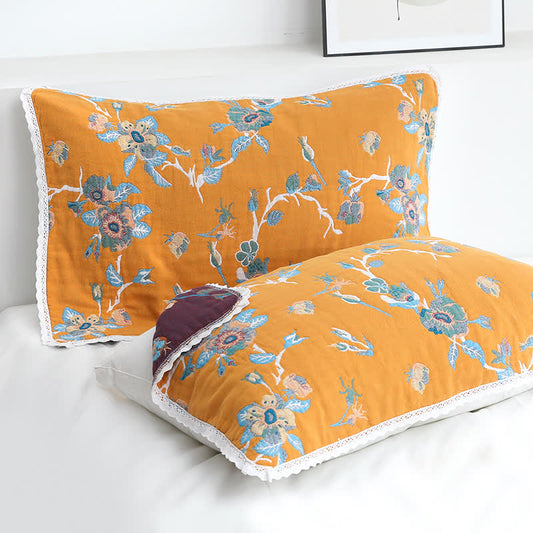 Ownkoti Weiches Kissenhandtuch aus Baumwolle mit Retro-Blumenmuster (2 Stück)