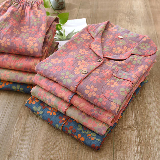 Pyjama-Set mit langen Ärmeln aus Baumwollgaze